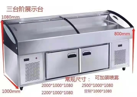 Seafood Barbecue Fruit Fishing Preservation Display Cases Glass Ladder Ice Table